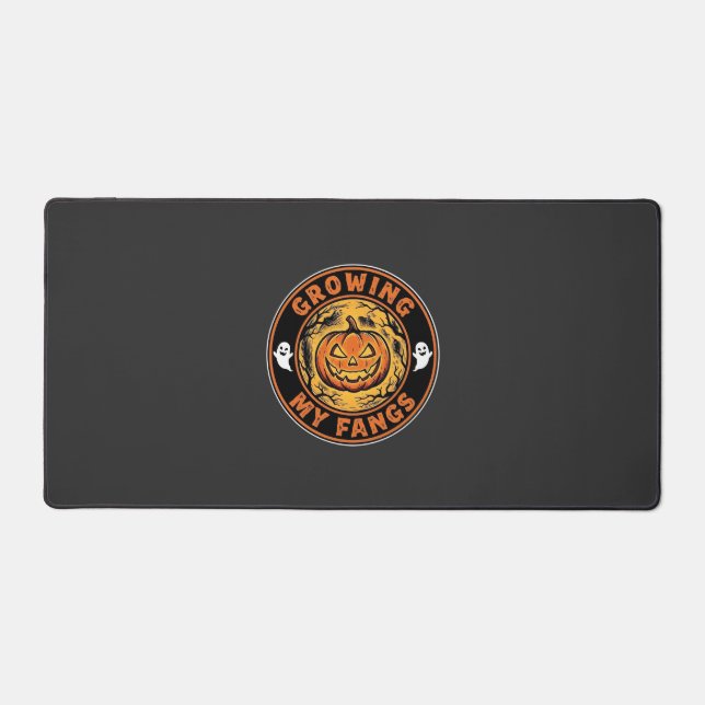 Growing My Fangs Halloween Pumpkin Ghost Design_1 Desk Mat (Front)