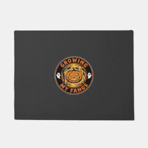 Growing My Fangs Halloween Pumpkin Ghost Design_1 Doormat