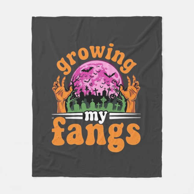 Growing My Fangs Halloween Vampire Design_1 Fleece Blanket (Front)