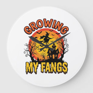 Growing My Fangs Vintage Halloween Vampire Shirt_1 Large Clock