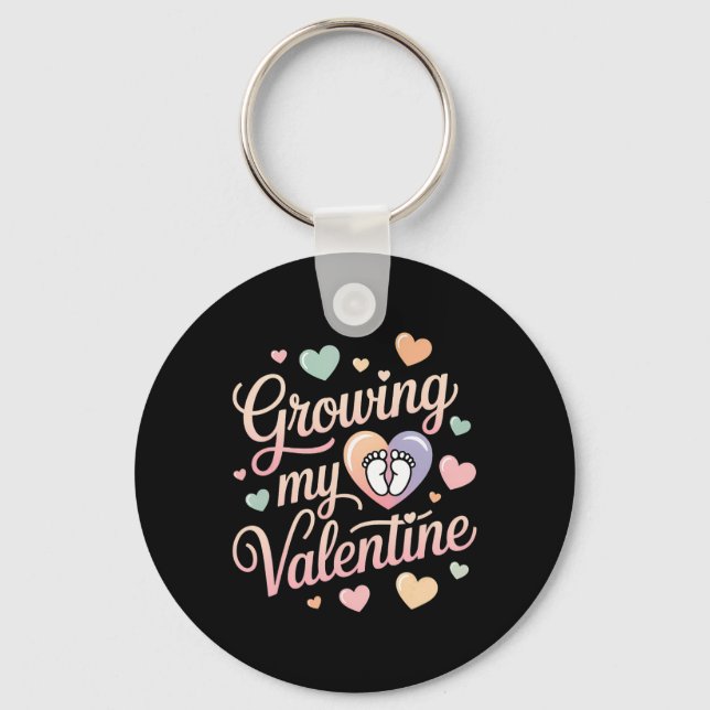 Growing My Valentine By Feet Heart Design  Keychain (Front)