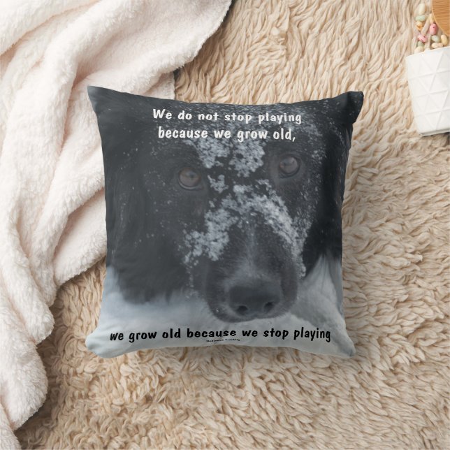 Growing Old Inspirational Quote Border Collie  Throw Pillow (Blanket)