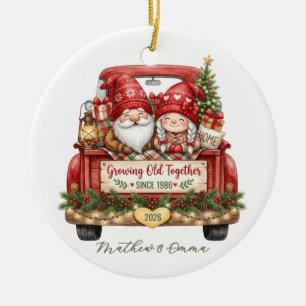 Growing Old Together Gnome Custom Year & Name Ceramic Ornament