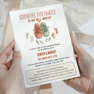 Growing Our Family By Two More Feet Baby Sprinkle Invitation