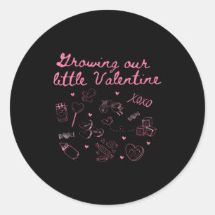 Growing Our Little Valentine Pregnancy Announcemen Classic Round Sticker