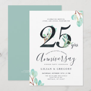 Growing Together 25th Anniversary Eucalyptus Theme Invitation