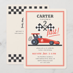 Growing Two Fast Speed Racer Kids Birthday Party Invitation
