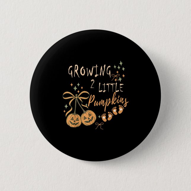 Growing Two Little Pumpkins Twins Pregnancy Fall H 2 Inch Round Button (Front)