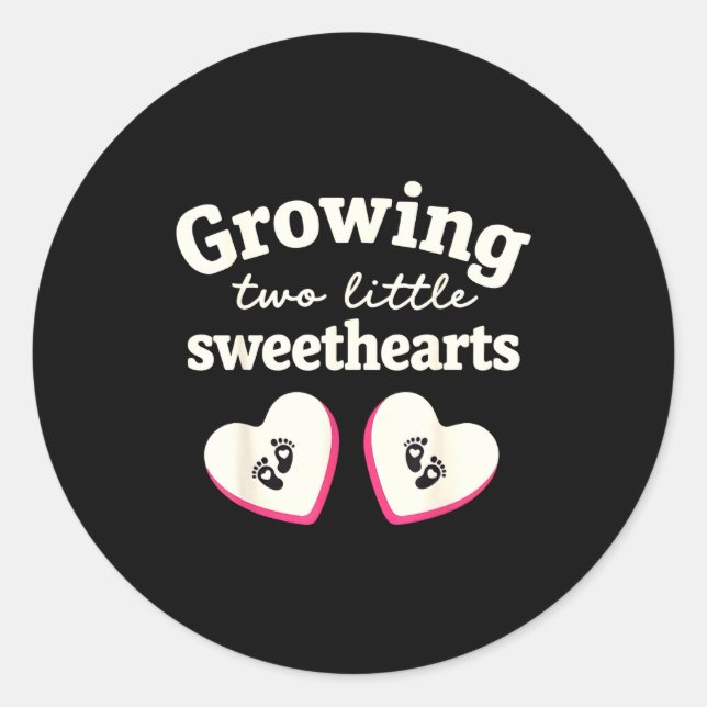 Growing Two Little Sweethearts Valentines Pregnanc Classic Round Sticker (Front)