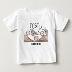 Growing up FAST ONE Blue Dirt Bike 1st birthday Baby T-Shirt