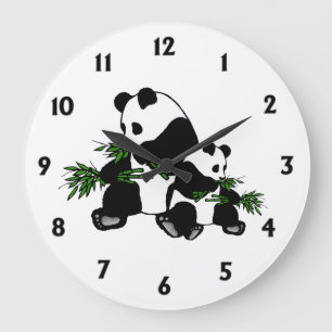 Growing Up Panda Black Numbers Large Clock