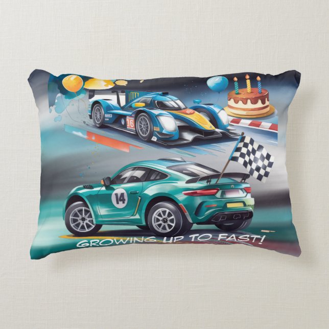 Growing Up To Fast Boy Birthday Party Accent Pillow (Front)