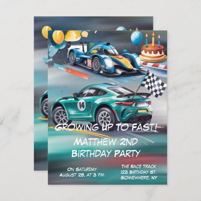 Growing Up To Fast Boy Birthday Party Invitation (Devant / Derrière)