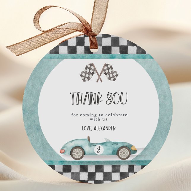 Growing Up Two Fast 2nd Birthday Classic Round Sticker (Growing Up Two Fast race car 2nd birthday round party sticker)