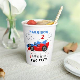 Growing Up Two Fast 2nd Birthday Kids Racing Cars Paper Cups