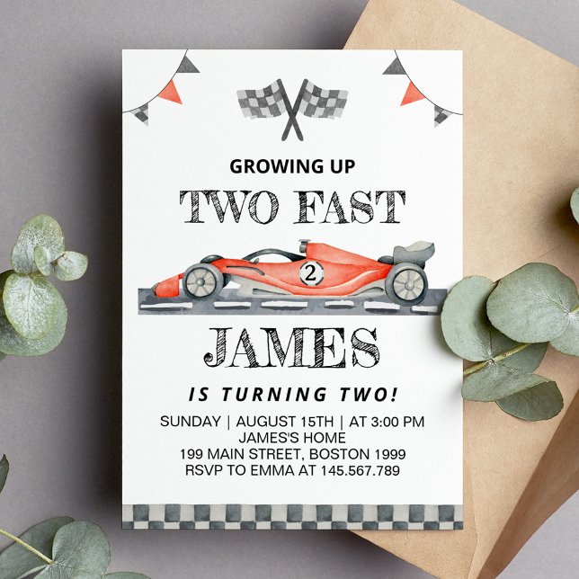 Growing Up Two Fast Birthday Invitation Racing Car (Creator Uploaded)