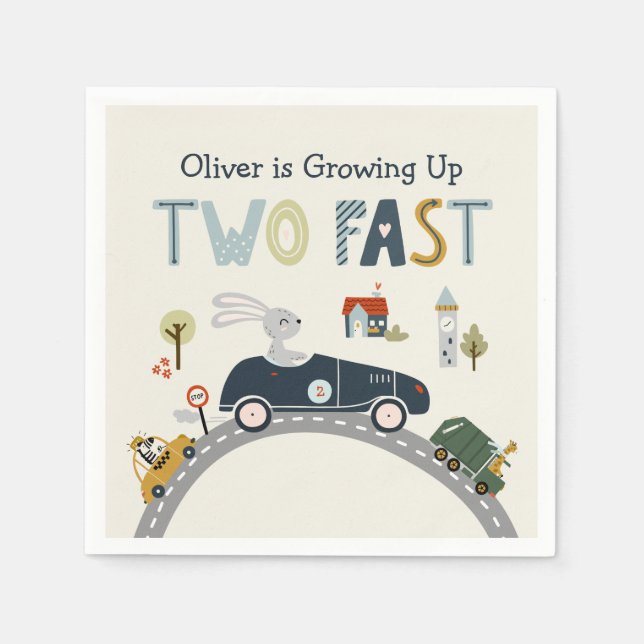 Growing Up Two Fast Cars Birthday Party Napkins (Front)