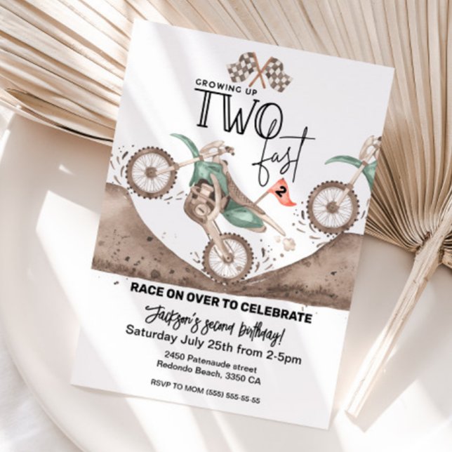 Growing up TWO FAST Dirt Bike 2nd birthday invite (Dirt bike birthday invitaiton, Growing up Two fast, second birthday invite, 2nd birthday)