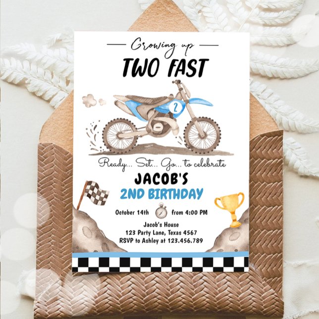 Growing Up Two Fast Dirt Bike Biking Boy Birthday Invitation (Creator Uploaded)