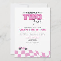 Growing Up Two Fast Race Car Birthday Invitation