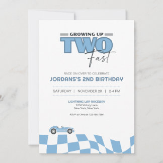 Growing Up Two Fast Race Car Birthday Invitation