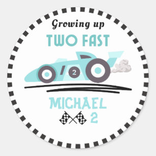 Growing Up Two Fast Race Car Blue Boy 2nd birthday Classic Round Sticker