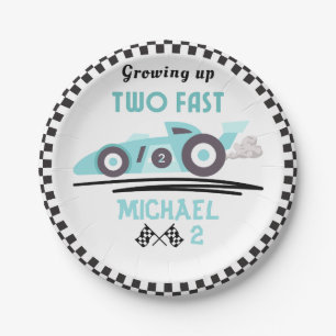 Growing Up Two Fast Race Car Blue Boy 2nd birthday Paper Plate