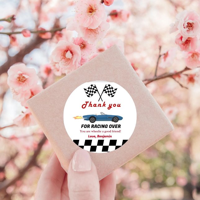 Growing UP TWO Fast  Race Car Boy 2nd Birthday Classic Round Sticker (Creator Uploaded)