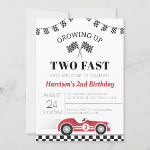 Growing Up Two Fast Race Car Boy 2nd Birthday Invitation