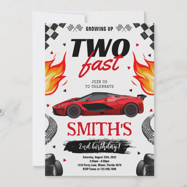 Growing Up Two Fast Race Car Boy Birthday Invitation (Front)