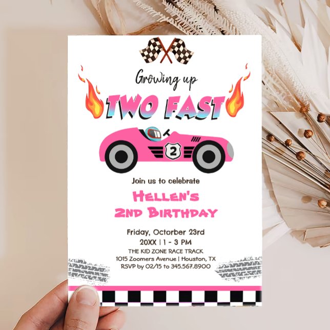 Growing Up Two Fast Red Race Car 1st Birthday Invitation (Creator Uploaded)