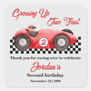 Growing up Two Fast Red Race Car 2nd Birthday Square Sticker