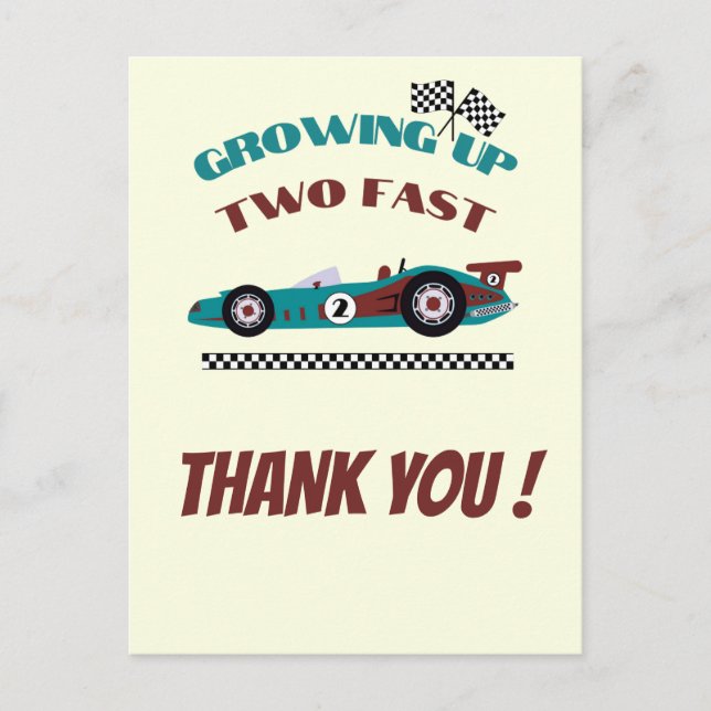 Growing Up Two Fast Retro Boy Race Car Thank you Postcard (Front)