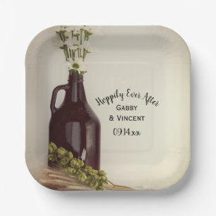 Growler Hops Daisies Hoppily Ever After Wedding Paper Plate