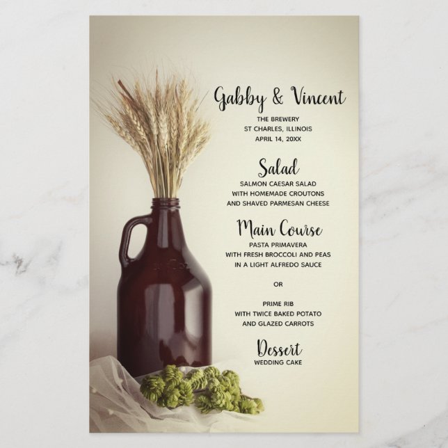 Growler, houblon et brasserie de blé Menu Mariage (Devant)