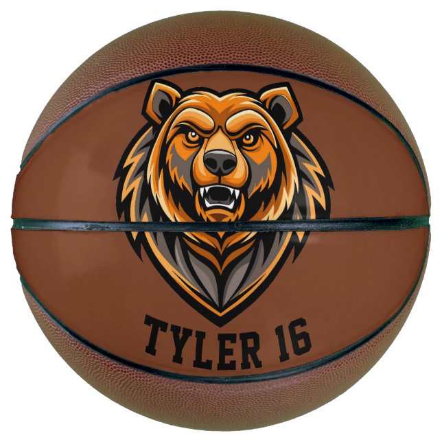 Growling Bear Logo Personalize Basketball (Front)