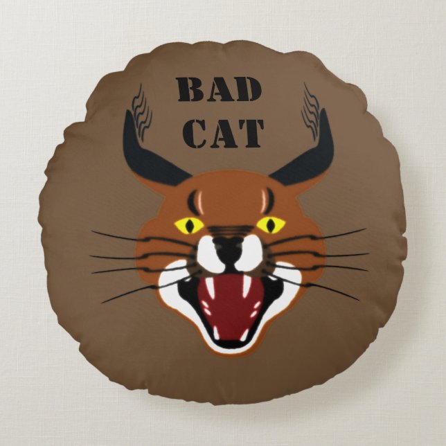 Growling Caracal Bad Cat Round Pillow (Front)