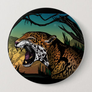Growling Jaguar Jungle Aesthetic – Fierce Wildlife 4 Inch Round Button