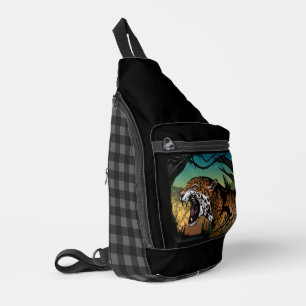 Growling Jaguar Jungle – Wild Cat Teal Yellow  Sling Bag