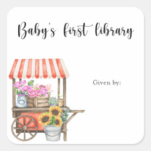 Grown Baby Shower bookplate - baby's first library Square Sticker
