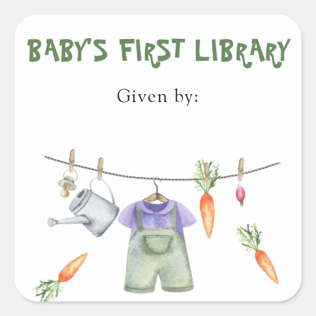 Grown Baby Shower bookplate - baby's first library Square Sticker (Front)