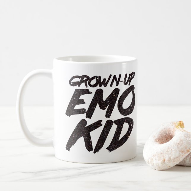 Grown-up emo kid black glitter coffee mug (With Donut)