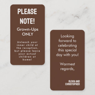 Grown-ups Only! Minimalist Bold Rustic Harmony Enclosure Card