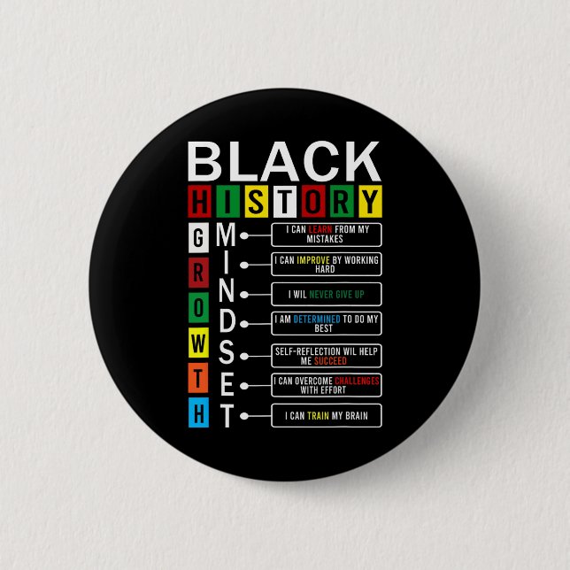 Growth Mindset Definition Cool Black History Month 2 Inch Round Button (Front)