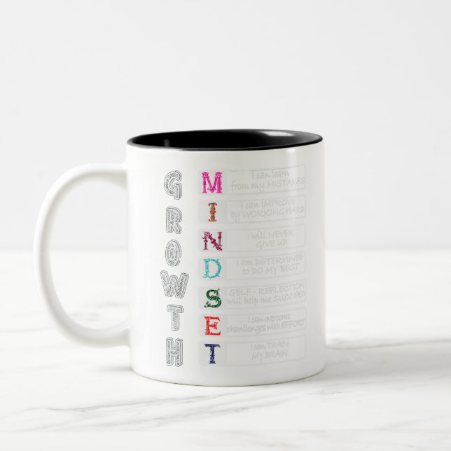 Growth Mindset T-Shirt Classroom Teacher Two-Tone Coffee Mug (Left)