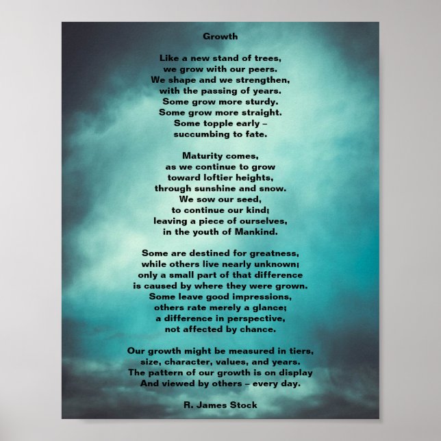 "Growth", original poem on 8"x10" poster (Front)