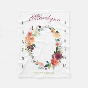 Growth tracker - Milestone watercolor flowers with Fleece Blanket