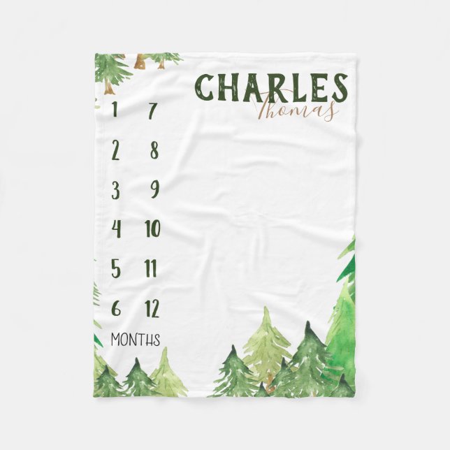 Growth tracker - Milestone - Woodland forest Fleece Blanket (Front)