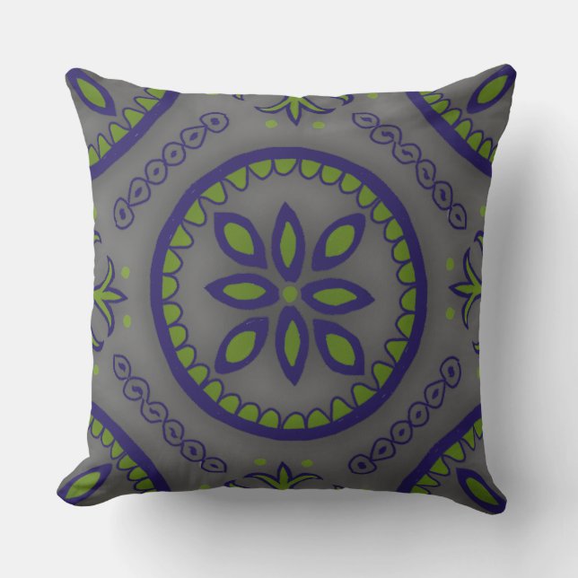 Grray Talavera Tile Outdoor Pillow (Front)