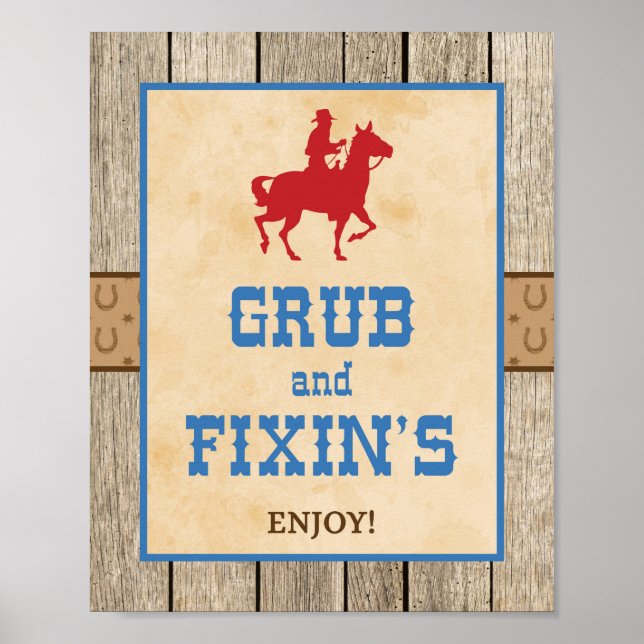 Grub & Fixin's Cowboy Western Party Sign (Front)